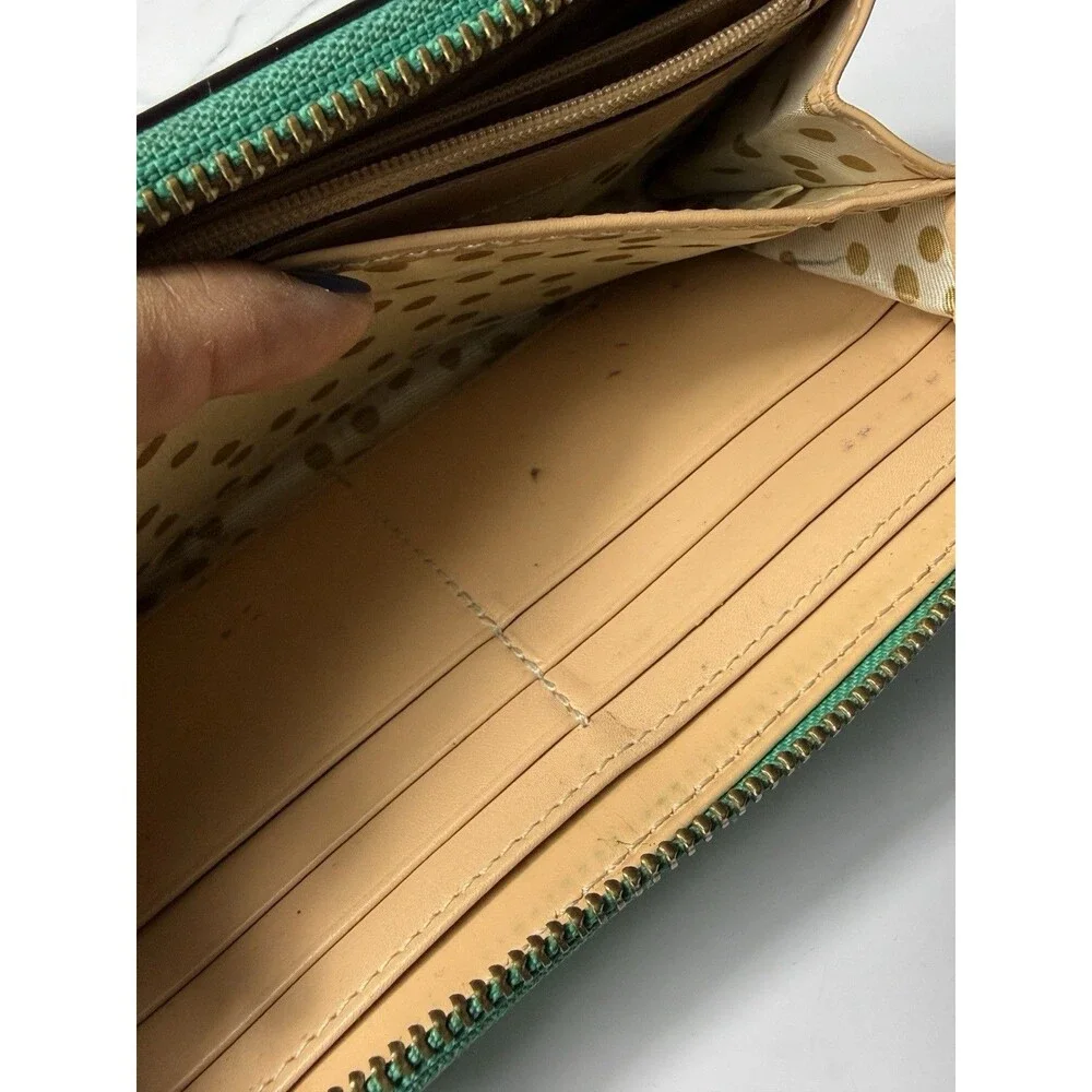 Kate Spade Jazzy Metro Green Patent Leather Zip Around Wallet Custom Art As Is